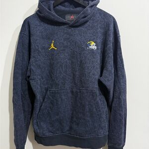Jordan Michigan Wolverine Navy Pullover Hoodie with Yellow Jumpman & Graphic